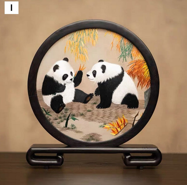 Unique Birthday Gift, Exclusive Business Present Panda Embroidered Decor, Traditional Chinese Suzhou Embroidery Ornament, Premium Souvenir-ArtWorkCrafts.com