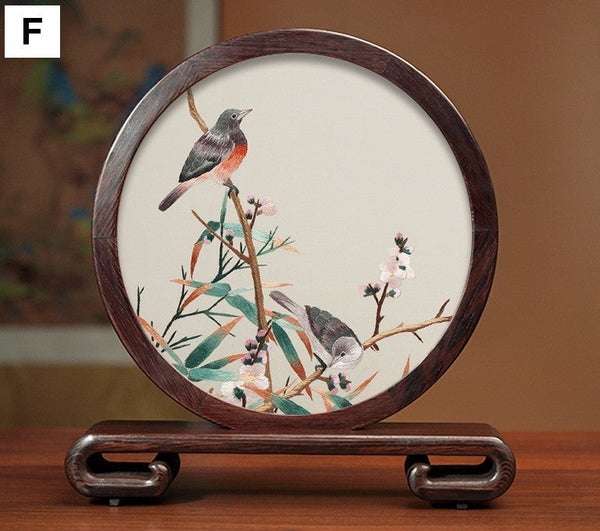 Exclusive Business Presents, Creative Birthday Gift, Premium Souvenir, Silk Embroidered Ornament, Traditional Chinese Suzhou Flower and Birds Embroidery Ornaments-ArtWorkCrafts.com