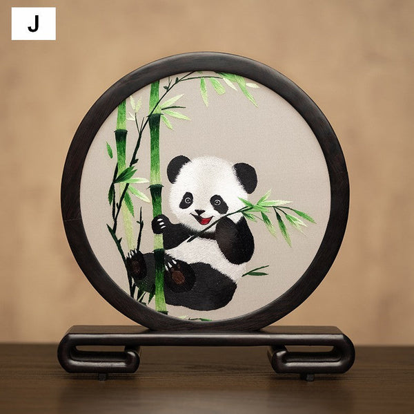 Unique Birthday Gift, Exclusive Business Present Panda Embroidered Decor, Traditional Chinese Suzhou Embroidery Ornament, Premium Souvenir-ArtWorkCrafts.com