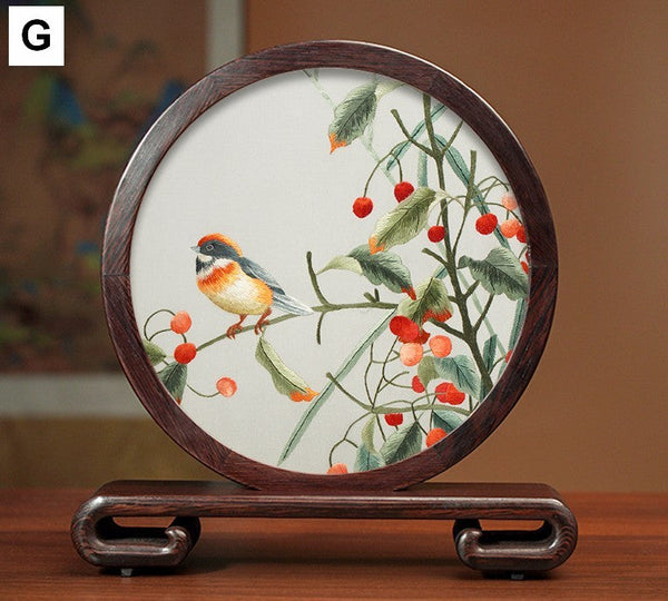 Exclusive Business Presents, Creative Birthday Gift, Premium Souvenir, Silk Embroidered Ornament, Traditional Chinese Suzhou Flower and Birds Embroidery Ornaments-ArtWorkCrafts.com