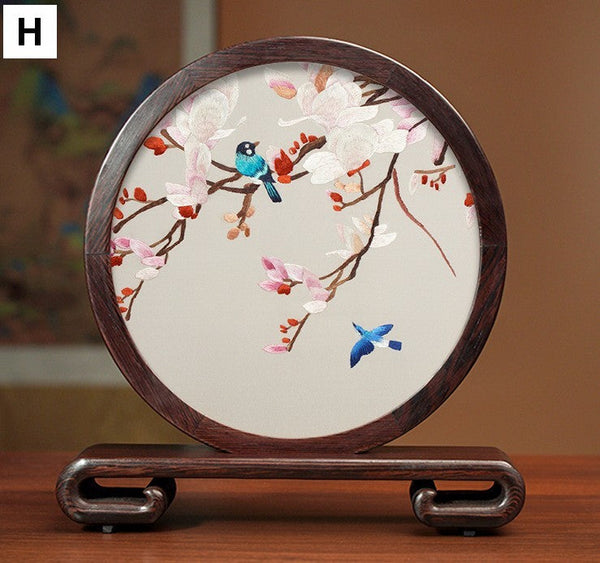 Silk Embroidered Ornament, Traditional Chinese Suzhou Flower and Birds Embroidery Ornaments, Exclusive Business Presents, Creative Birthday Gift, Premium Souvenir-ArtWorkCrafts.com