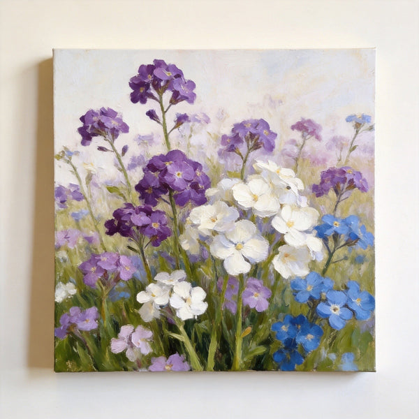 Hand Painted Canvas Art, Small Canvas Artwork, Purple and White Forget-me-nots Blooming Wild, Buy Small Artwork Online, Still Life Painting, Original Flower Paintings-ArtWorkCrafts.com