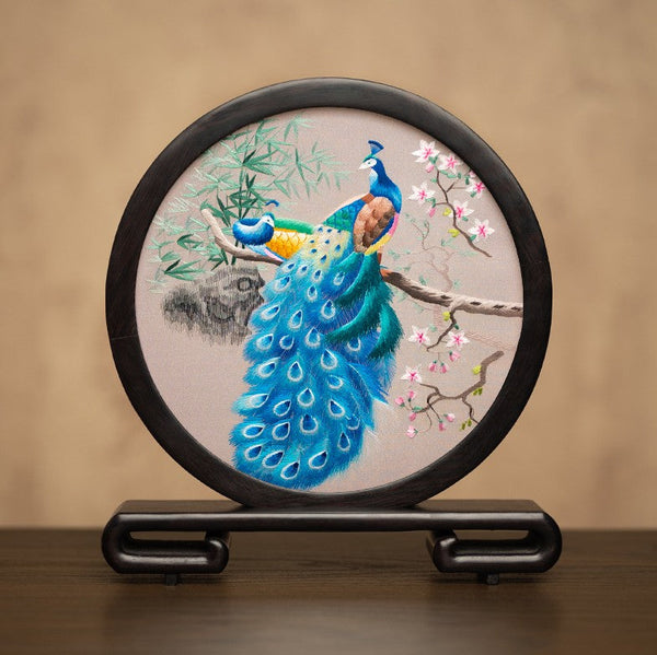 Traditional Chinese Suzhou Embroidery Ornament, Exclusive Business Present Peacock Embroidered Decor, Premium Souvenir, Unique Birthday Gift-ArtWorkCrafts.com