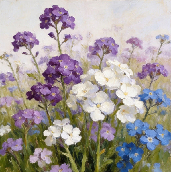 Hand Painted Canvas Art, Small Canvas Artwork, Purple and White Forget-me-nots Blooming Wild, Buy Small Artwork Online, Still Life Painting, Original Flower Paintings-ArtWorkCrafts.com