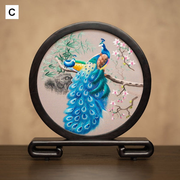 Traditional Chinese Suzhou Embroidery Ornament, Exclusive Business Present Peacock Embroidered Decor, Premium Souvenir, Unique Birthday Gift-ArtWorkCrafts.com