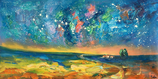 Abstract Landscape Paintings, Starry Night Sky Oil Painting, Landscape Canvas Paintings, Custom Original Oil Painting on Canvas