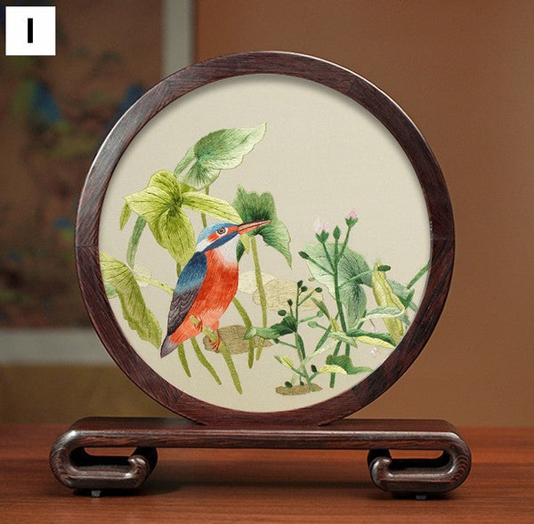 Silk Embroidered Ornament, Traditional Chinese Suzhou Flower and Birds Embroidery Ornaments, Exclusive Business Presents, Creative Birthday Gift, Premium Souvenir-ArtWorkCrafts.com