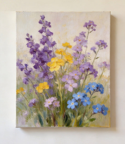 Wild Forget-me-nots in Full Bloom, Hand Painted Canvas Art, Original Flower Paintings, Small Canvas Wall Art Paintings, Buy Original Oil Paintings Online-ArtWorkCrafts.com