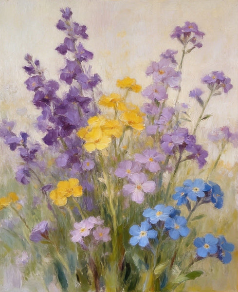 Wild Forget-me-nots in Full Bloom, Hand Painted Canvas Art, Original Flower Paintings, Small Canvas Wall Art Paintings, Buy Original Oil Paintings Online-ArtWorkCrafts.com