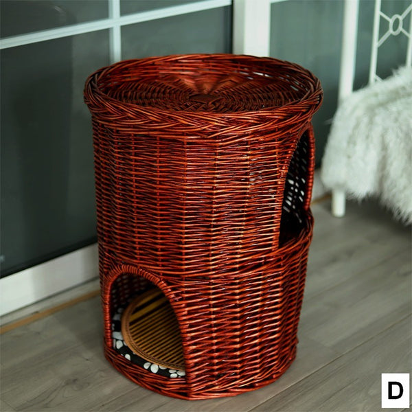 Triple-Layer Cat Bed, Large Cat House Basket with Washable Cushion for Indoor Cats and Dogs-ArtWorkCrafts.com