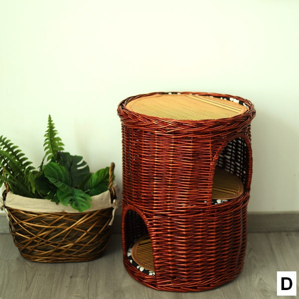 Large Cat House Basket with Washable Cushion for Indoor Cats and Dogs, Triple-Layer Cat Bed-ArtWorkCrafts.com