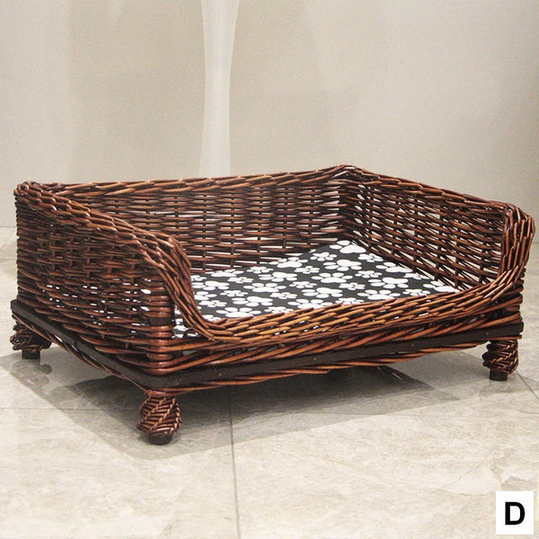 Large Natural Wicker Dog Bed with Washable Cushion for Indoor Cats and Dogs, Hand Woven Rattan Cat Beds-ArtWorkCrafts.com
