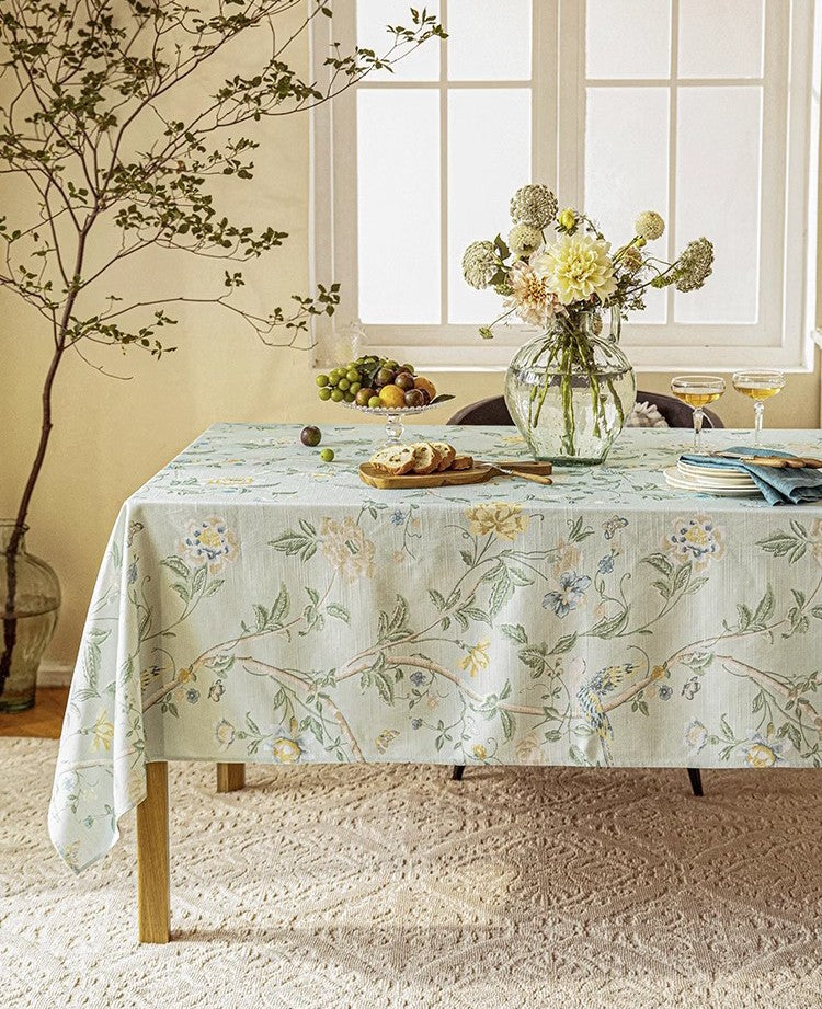 Kitchen Table Cover, Spring Flower Tablecloth for Round Table, Flower Table Cover for Dining Room Table, Modern Rectangle Tablecloth Ideas for Oval Table-ArtWorkCrafts.com