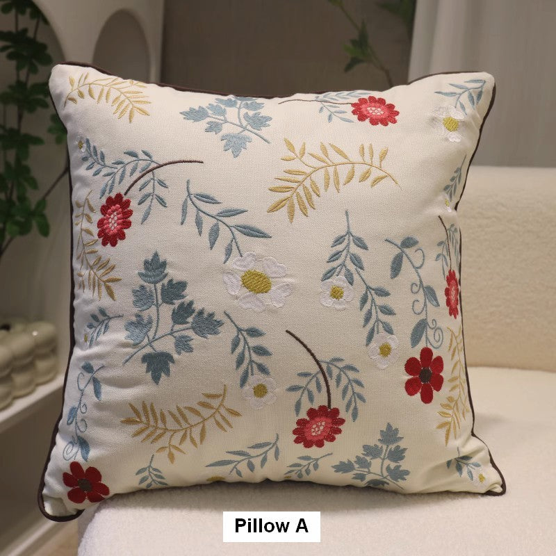 Decorative Throw Pillows for Couch, Embroider Flower Cotton Pillow Covers, Spring Flower Decorative Throw Pillows, Farmhouse Sofa Decorative Pillows-ArtWorkCrafts.com