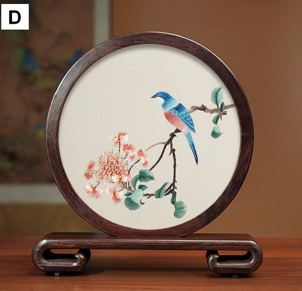 Unique Birthday Gift, Flower and Bird Embroidery Ornaments, Traditional Chinese Suzhou Silk Embroidered Ornament, Premium Souvenir, Exclusive Business Presents-ArtWorkCrafts.com