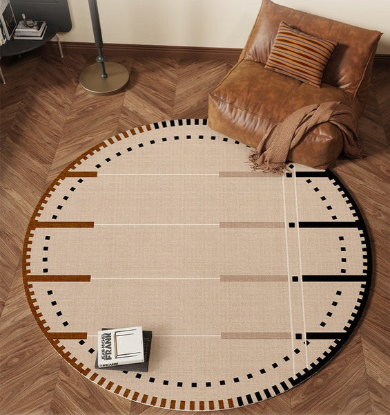 Geometric Round Rugs for Dining Room, Contemporary Modern Rugs, Mid Century Modern Rugs under Chairs, Bedroom Circular Modern Rugs-ArtWorkCrafts.com