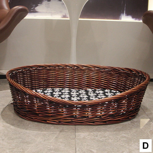 Natural Wicker Dog Bed with Washable Cushion for Indoor Cats and Dogs, Hand woven Rattan Cat Beds-ArtWorkCrafts.com