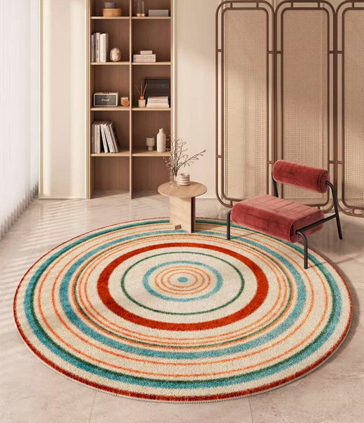 Abstract Contemporary Round Rugs, Geometric Modern Rugs for Bedroom, Thick Round Rugs for Dining Room, Modern Area Rugs under Coffee Table-ArtWorkCrafts.com