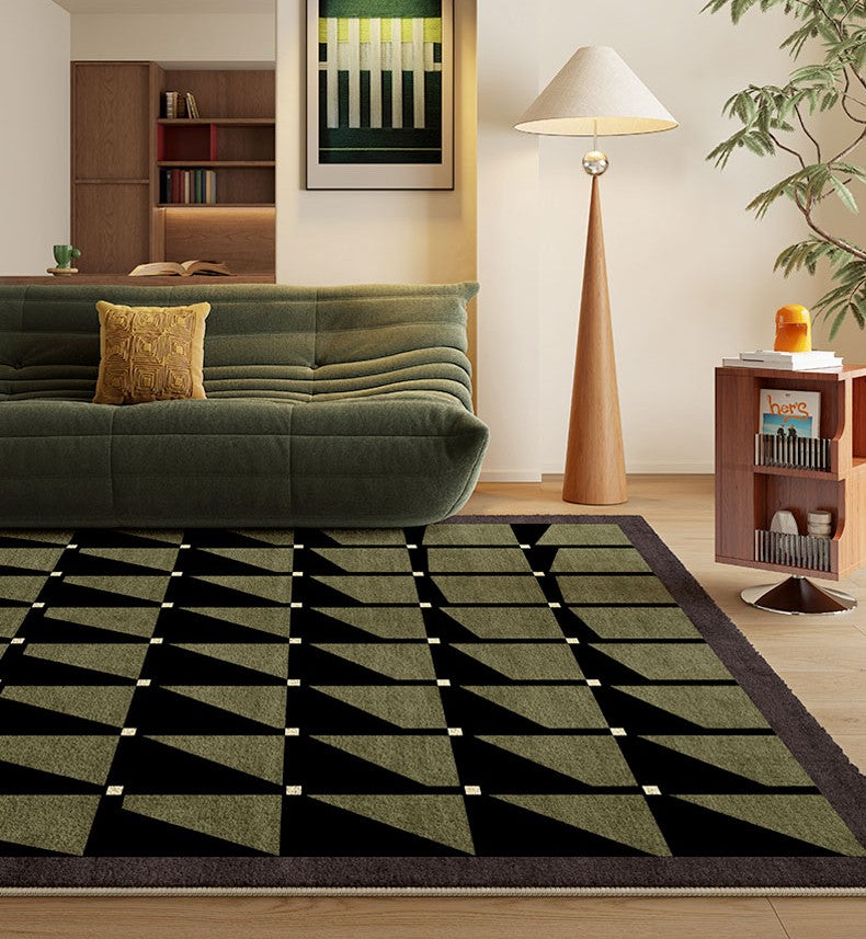 Modern Rugs for Dining Room, Modern Living Room Rug Ideas, Mid Century Modern Rugs Next to Bed, Green Contemporary Rugs for Bedroom-ArtWorkCrafts.com