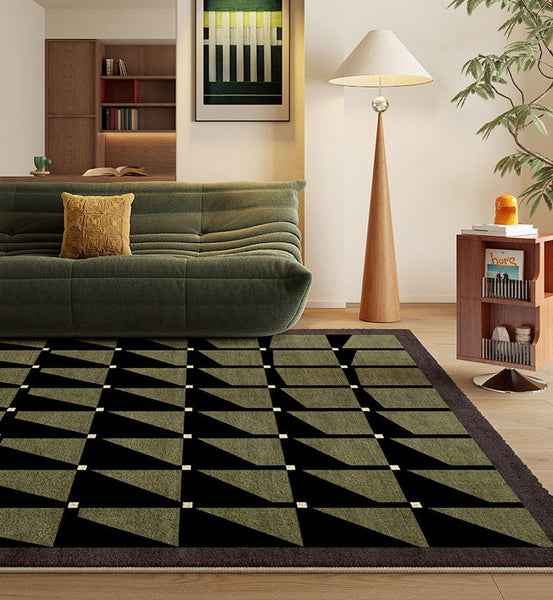 Modern Rugs for Dining Room, Modern Living Room Rug Ideas, Mid Century Modern Rugs Next to Bed, Green Contemporary Rugs for Bedroom-ArtWorkCrafts.com