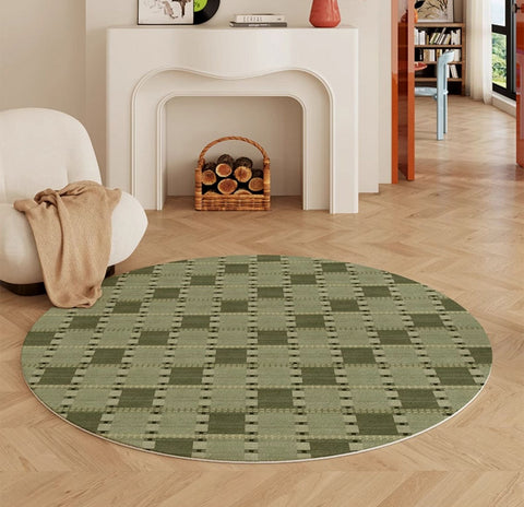 Contemporary Modern Rug for Living Room, Green Modern Area Rugs for Bedroom, Geometric Round Rugs for Dining Room, Circular Modern Rugs under Chairs-ArtWorkCrafts.com