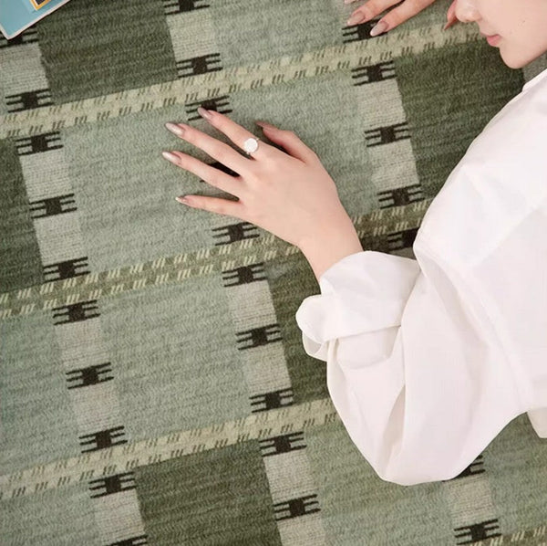 Contemporary Modern Rug for Living Room, Green Modern Area Rugs for Bedroom, Geometric Round Rugs for Dining Room, Circular Modern Rugs under Chairs-ArtWorkCrafts.com