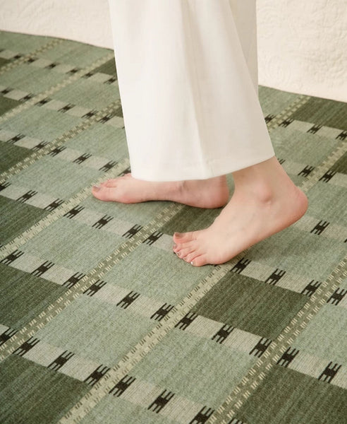 Contemporary Modern Rug for Living Room, Green Modern Area Rugs for Bedroom, Geometric Round Rugs for Dining Room, Circular Modern Rugs under Chairs-ArtWorkCrafts.com