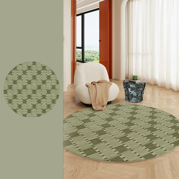 Contemporary Modern Rug for Living Room, Green Modern Area Rugs for Bedroom, Geometric Round Rugs for Dining Room, Circular Modern Rugs under Chairs-ArtWorkCrafts.com