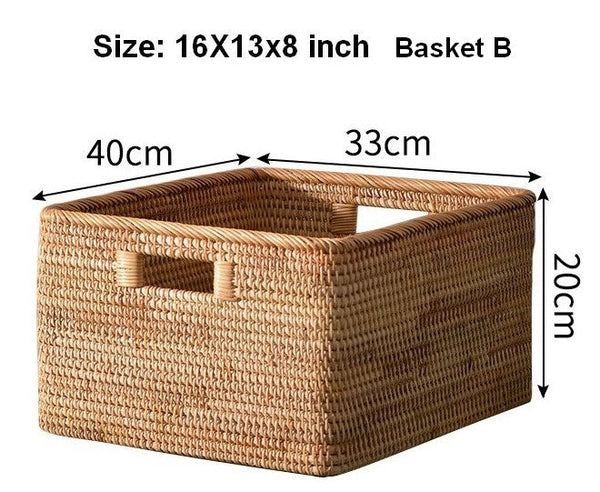 Woven Rattan Storage Baskets for Bedroom, Storage Basket for Shelves, Large Rectangular Storage Baskets for Clothes, Storage Baskets for Kitchen-ArtWorkCrafts.com