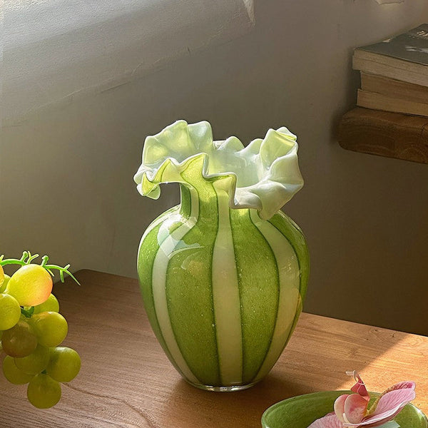 Creative Modern Vase for Flowers, Handmade Flower Vases on Table, Modern Contemporary Vases, Green Glass Flower Vases, Green Bud Vases-ArtWorkCrafts.com