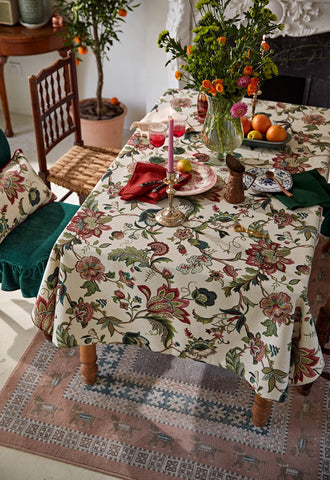 Rustic Garden Floral Tablecloth for Round Table, Spring Flower Table Cover for Kitchen, Modern Rectangular Tablecloth Ideas for Dining Room Table-ArtWorkCrafts.com