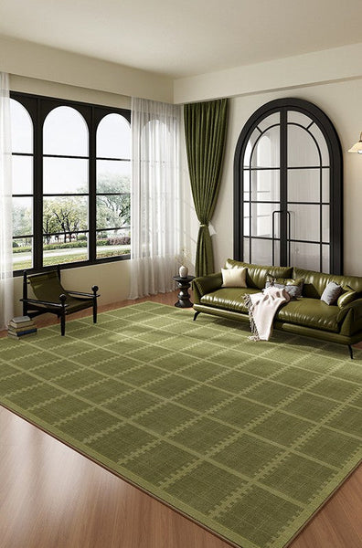Contemporary Modern Rugs for Living Room, Minimalist Geometric Rugs for Living Room, Mid Century Modern Rugs, Green Absract Rugs for Bedroom-ArtWorkCrafts.com