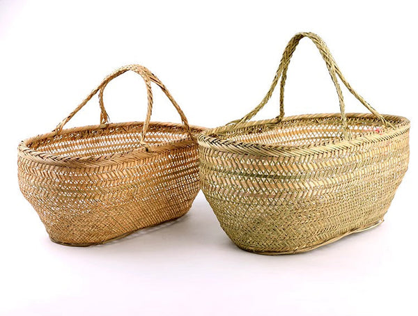 Picnic Food Basket with Handle, Large Natural Hand-woven Bamboo Basket, Lovely Bamboo Baskets for Vegetable, Natural Fruit Basket Kitchen Storage Baskets-ArtWorkCrafts.com