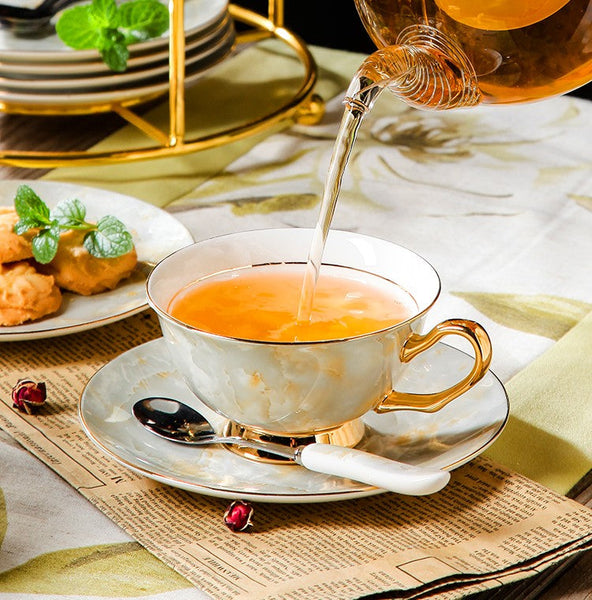 Elegant Ceramic Coffee Cups, Unique Tea Cups and Saucers in Gift Box as Birthday Gift, Beautiful British Tea Cups, Royal Bone China Porcelain Tea Cup Set-ArtWorkCrafts.com