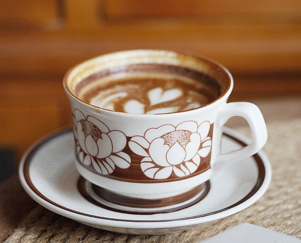 Elegant Ceramic Coffee Cups, Flower Porcelain Tea Cup Saucer Set, Beautiful British Tea Cups, Traditional English Tea Cup and Saucer-ArtWorkCrafts.com