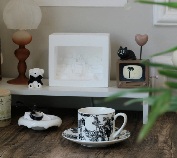 Royal Ceramic Cups, Elegant Ceramic Coffee Cups, 6.8 oz Tea Cup and Saucer in Gift Box, Zebra Jungle Porcelain Tea Cup Saucer Set-ArtWorkCrafts.com