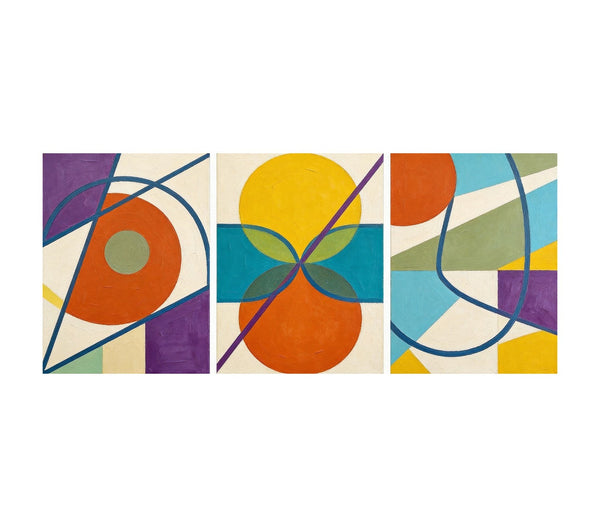 Abstract Paintings for Mid Century Modern Living Room, Multi Panel Canvas Art, Geometric Pattern Contemporary Artwork