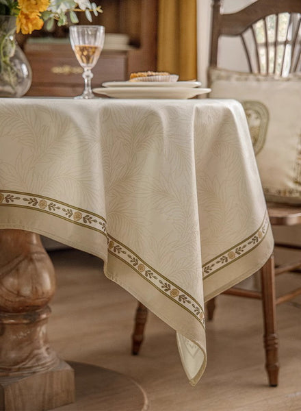 Cream Color Table Cover for Dining Room Table, French Style Tablecloth for Dining Table, Modern Rectangle Tablecloth for Oval Table-ArtWorkCrafts.com