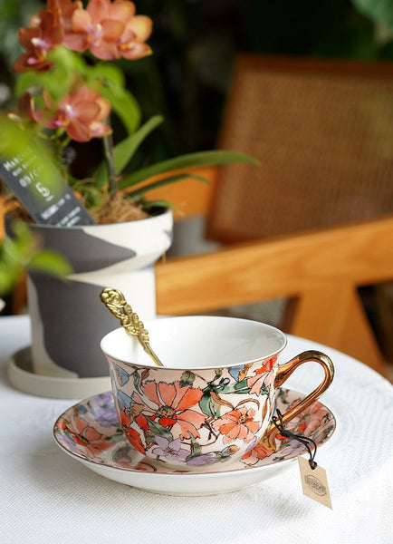Elegant Ceramic Coffee Cups, Flower Porcelain Tea Cup Saucer Set, British Royal Ceramic Cups for Traditional Afternoon Tea, Unique Tea Cup and Saucer in Gift Box-ArtWorkCrafts.com