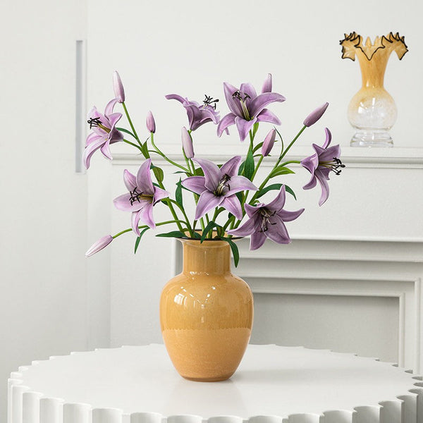 Contemporary Vases for Modern Home Decor, Handmade Liuli Vases, Color Glaze Vase, Yellow Glass Bud Vases, Centerpiece Vases on Table-ArtWorkCrafts.com