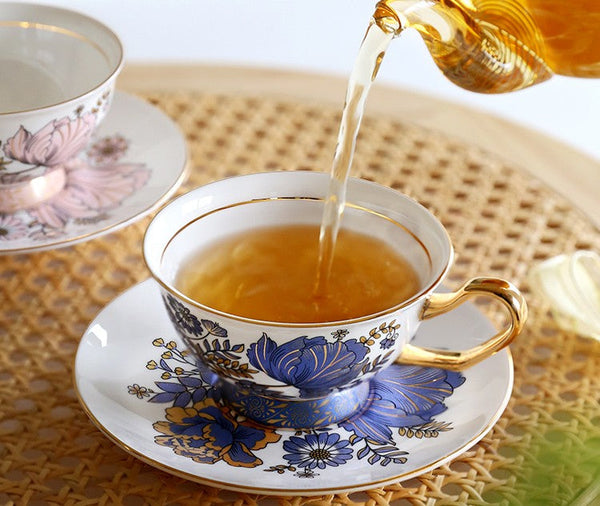 Elegant Ceramic Coffee Cups, Afternoon British Tea Cups, Unique Iris Flower Tea Cups and Saucers in Gift Box, Royal Bone China Porcelain Tea Cup Set-ArtWorkCrafts.com