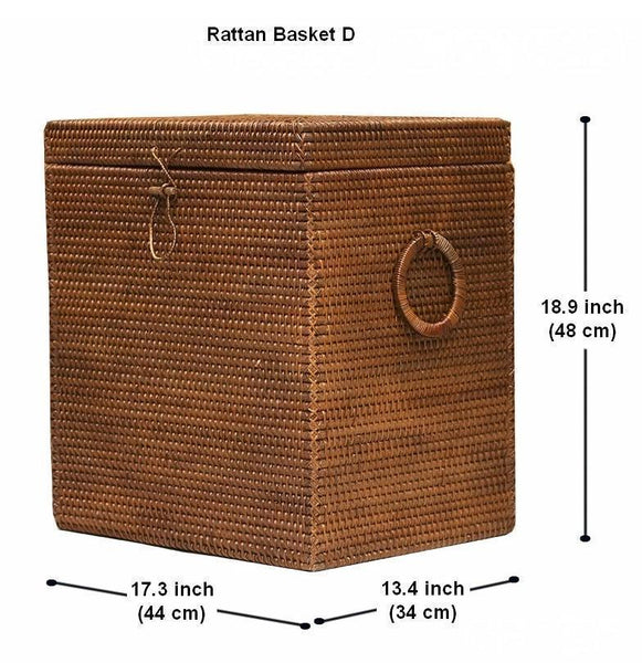 Large Storage Baskets for Bathroom, Rectangular Storage Baskets, Rattan Storage Baskets, Laundry Storage Baskets, Storage Baskets for Clothes-ArtWorkCrafts.com