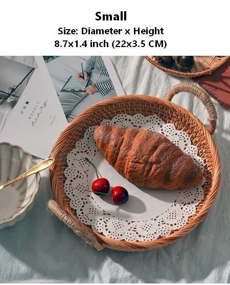 Rattan Storage Basket with Handle, Small Storage Baskets, Round Straoge Basket, Woven Storage Baskets for Kitchen-ArtWorkCrafts.com