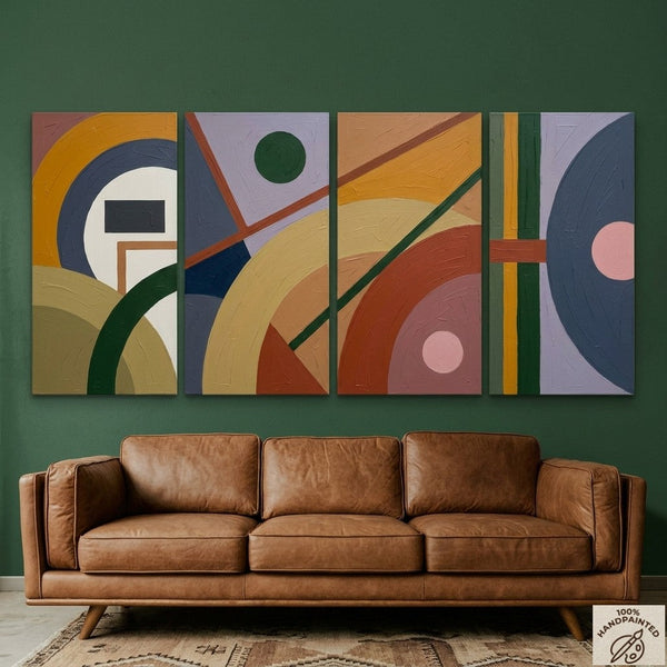 Modern Contemporary Paintings, Geometric Abstract Paintings, Hand Painted Canvas Art, Multi Panel Wall Painting-ArtWorkCrafts.com