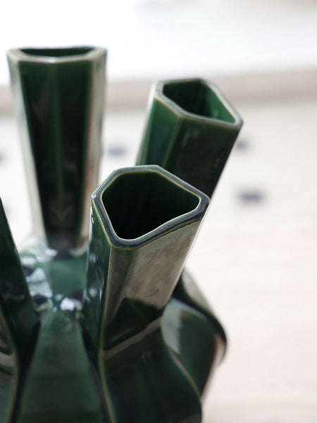 Unique Handmade Modern Flower Vase, Centerpiece Ceramic Bouquet Vases, Contemporary Vases on Dining Table, Green Porcelain Vases for Modern Home Decor-ArtWorkCrafts.com