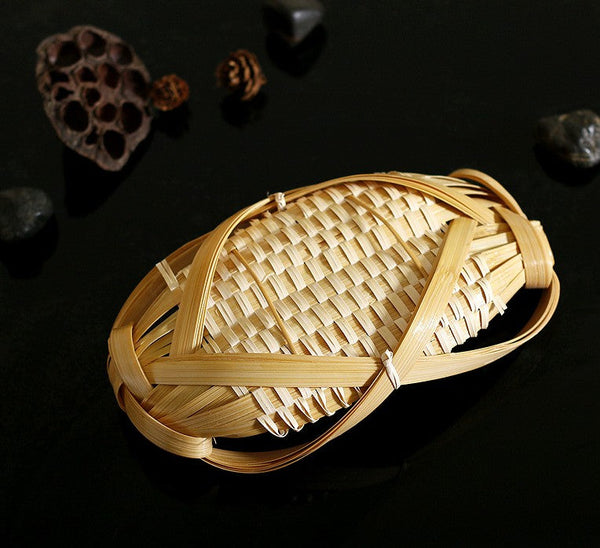 Natural Hand-woven Bamboo Basket, Lovely Cute Picnic Food Basket, Bamboo Basket for Food, Natural Fruit Basket Kitchen Storage Baskets-ArtWorkCrafts.com