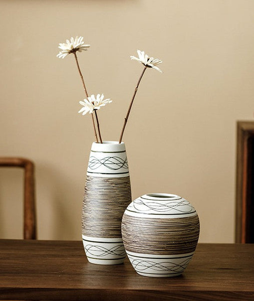 Centerpiece on Dining Table, Handmade Pottery Flower Vases Urn, Large Flower Vase on Table, Modern Bouquet Flower Vases, Water Holding Flower Vases-ArtWorkCrafts.com