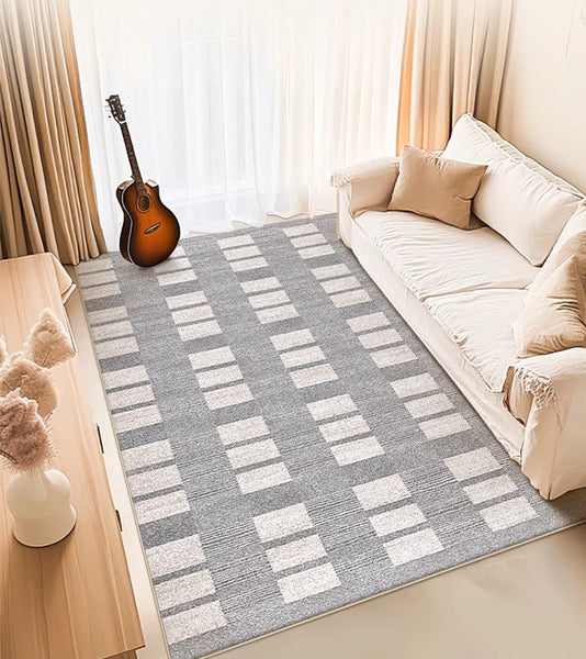 Dining Room Floor Rug, Large Gray Floor Rugs for Living Room, Modern Floor Rugs for Bedroom, Extra Large Geometric Modern Rugs for Office-ArtWorkCrafts.com