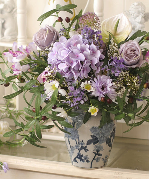Beautiful Spring Flower Arrangement for Home Decoration, Table Centerpiece, Large Bunch of Purple Romantic Flowers, Real Touch Artificial Floral for Living Room-ArtWorkCrafts.com