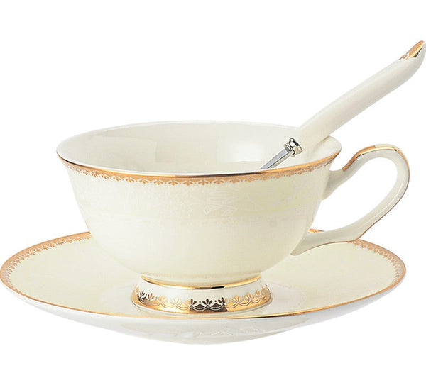 Bone China Porcelain Coffee Cup Set, White Ceramic Cups, Elegant British Ceramic Coffee Cups, Unique Tea Cup and Saucer in Gift Box-ArtWorkCrafts.com
